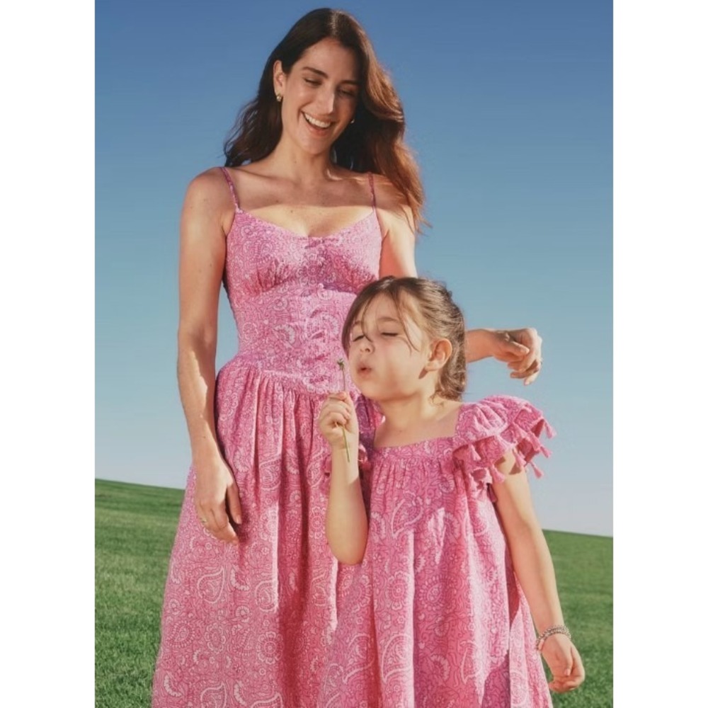 Roller Rabbit XS Pink Paisley Floral Drop Waist Midi A-Line Dress NWT